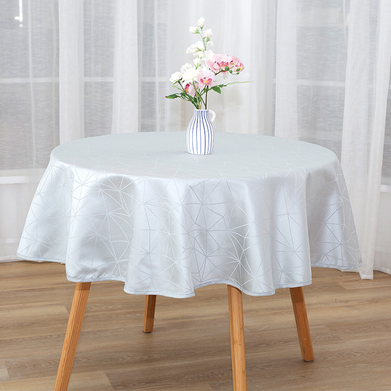 Tovaglia jacquard circolare grigio geometrico r160