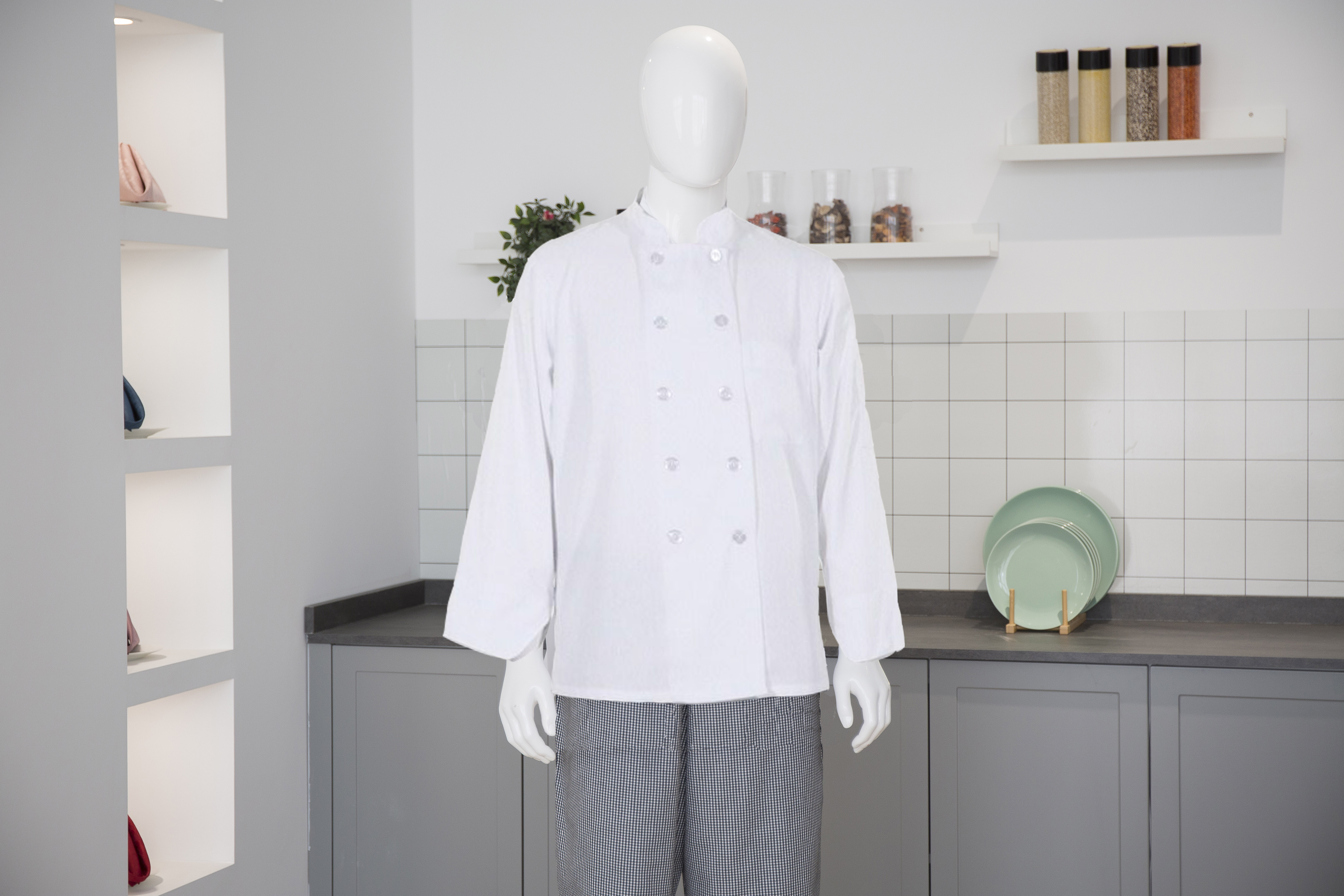camicia da chef a maniche lunghe bianche