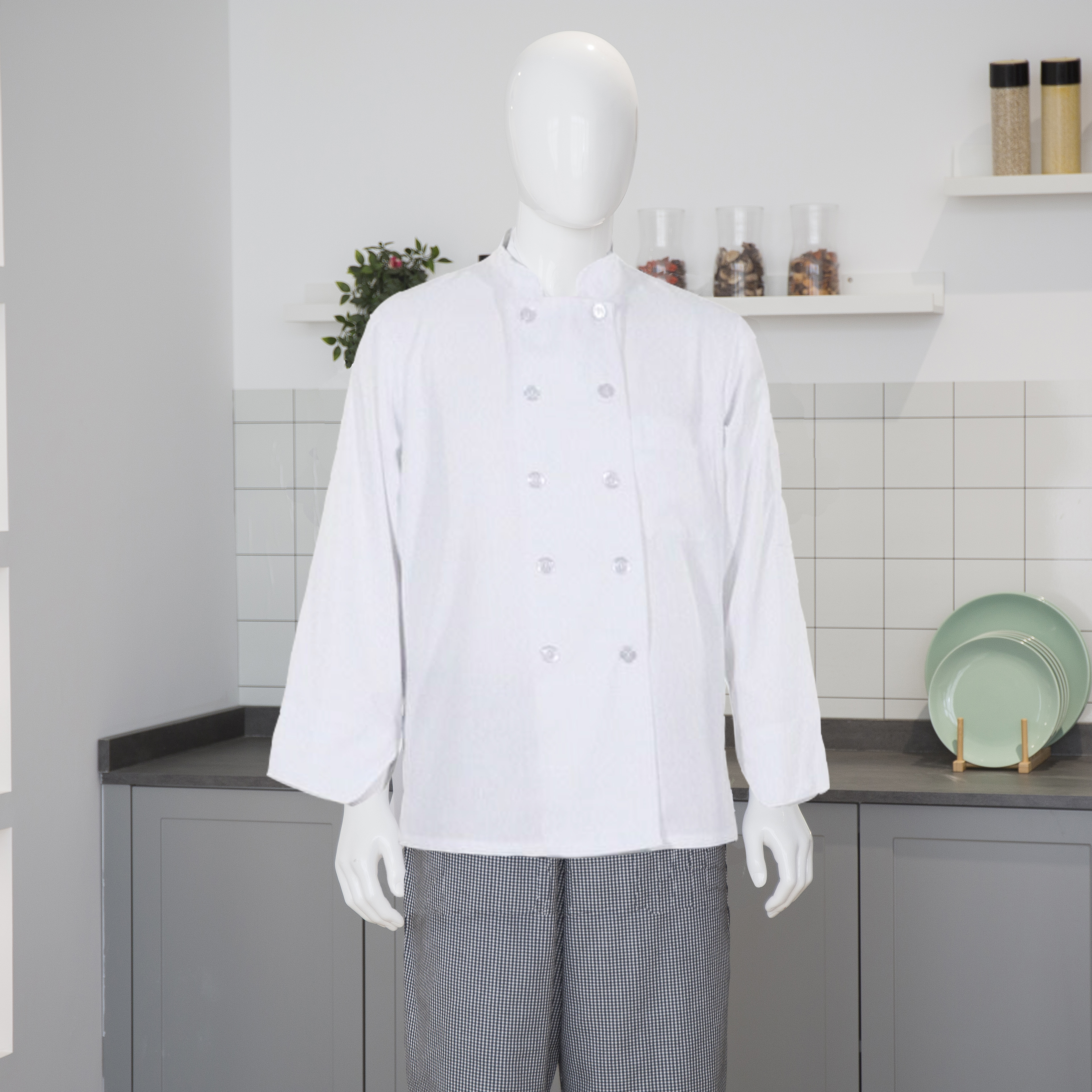 camicia da chef a maniche lunghe bianche