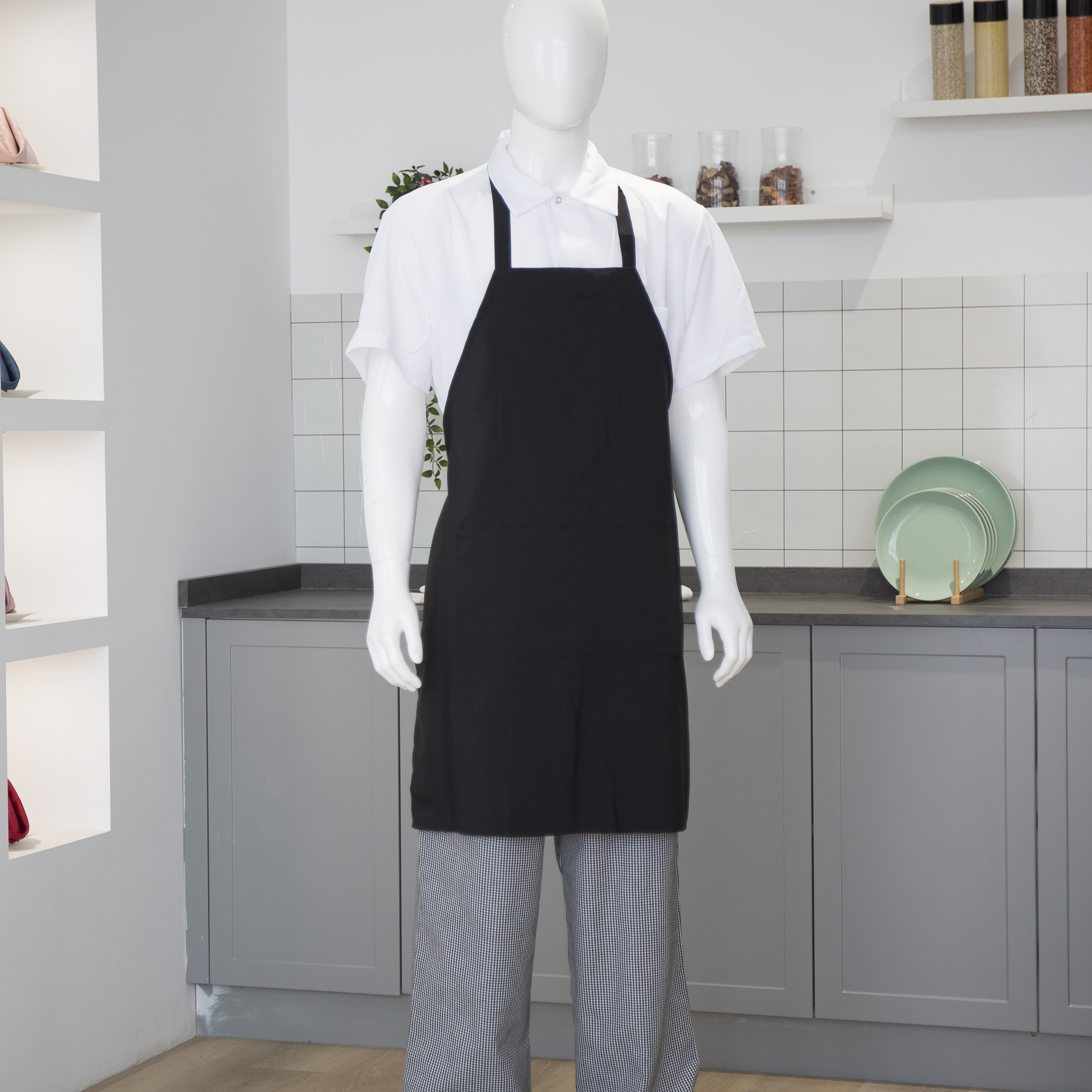 Grembiule in poliestere bianco con due tasche