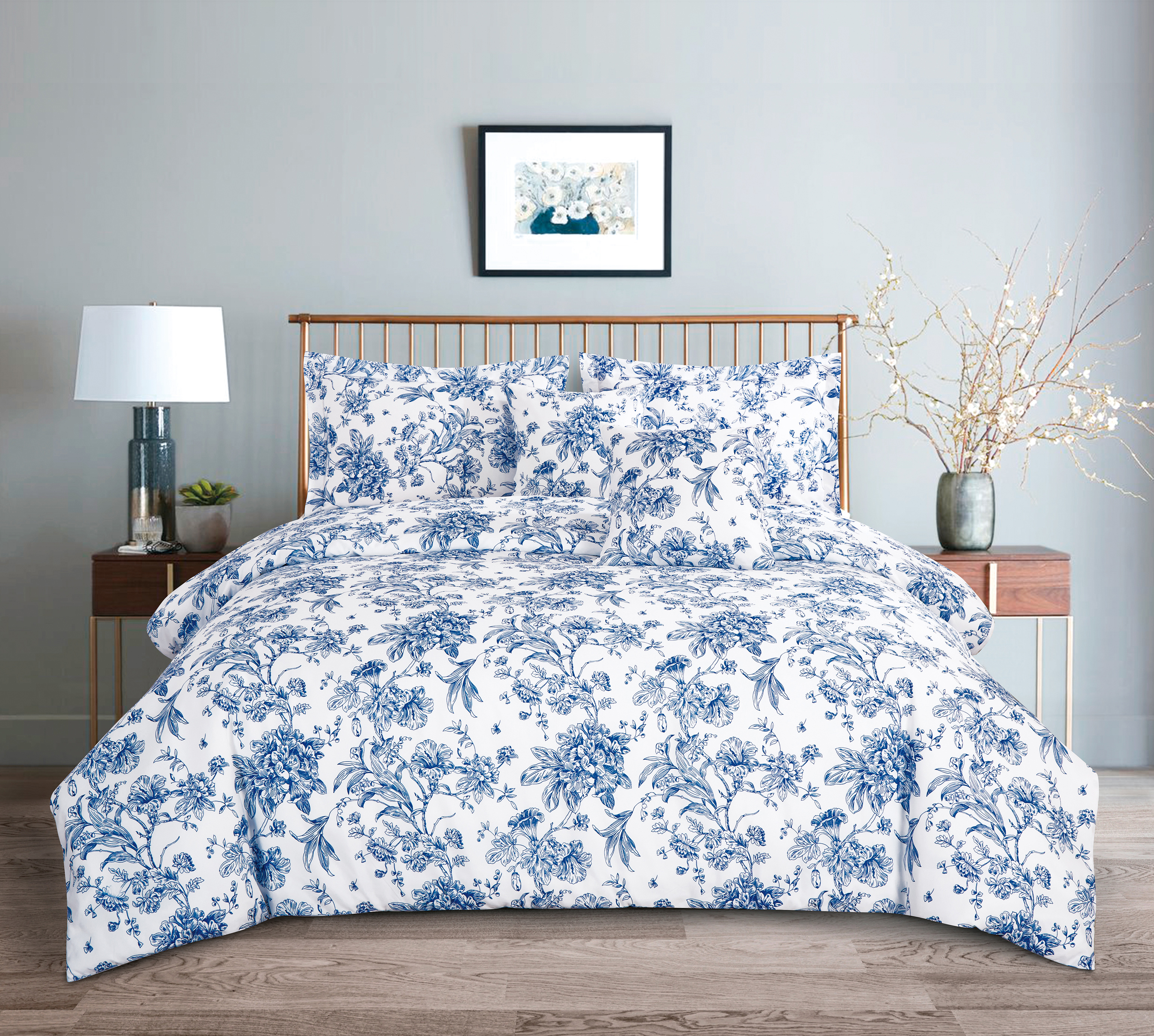 Set di biancheria da letto stampato blu