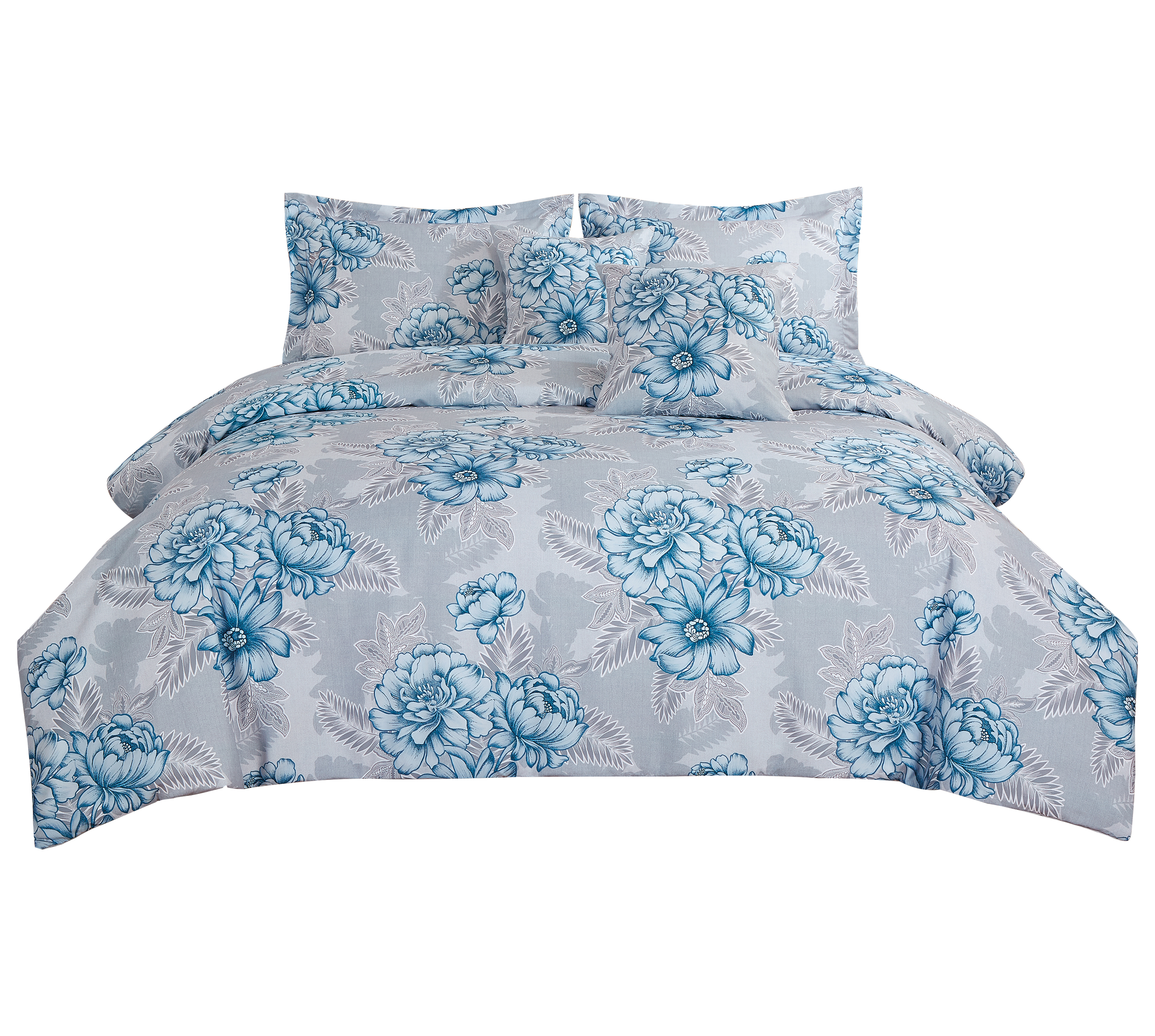 Grande set di biancheria da letto blu per la stampa peonia